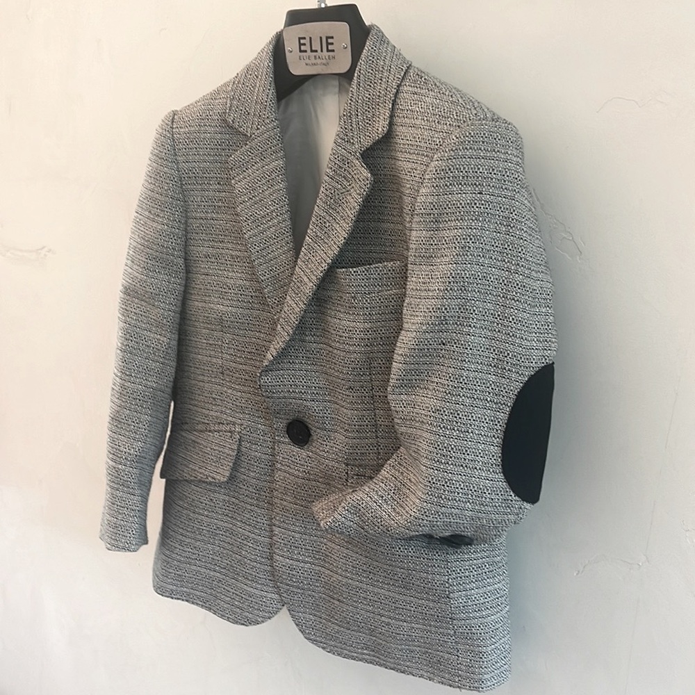 Elie Balleh 2/3 toddler blazer Black & white woven, black suede-like elbow patch